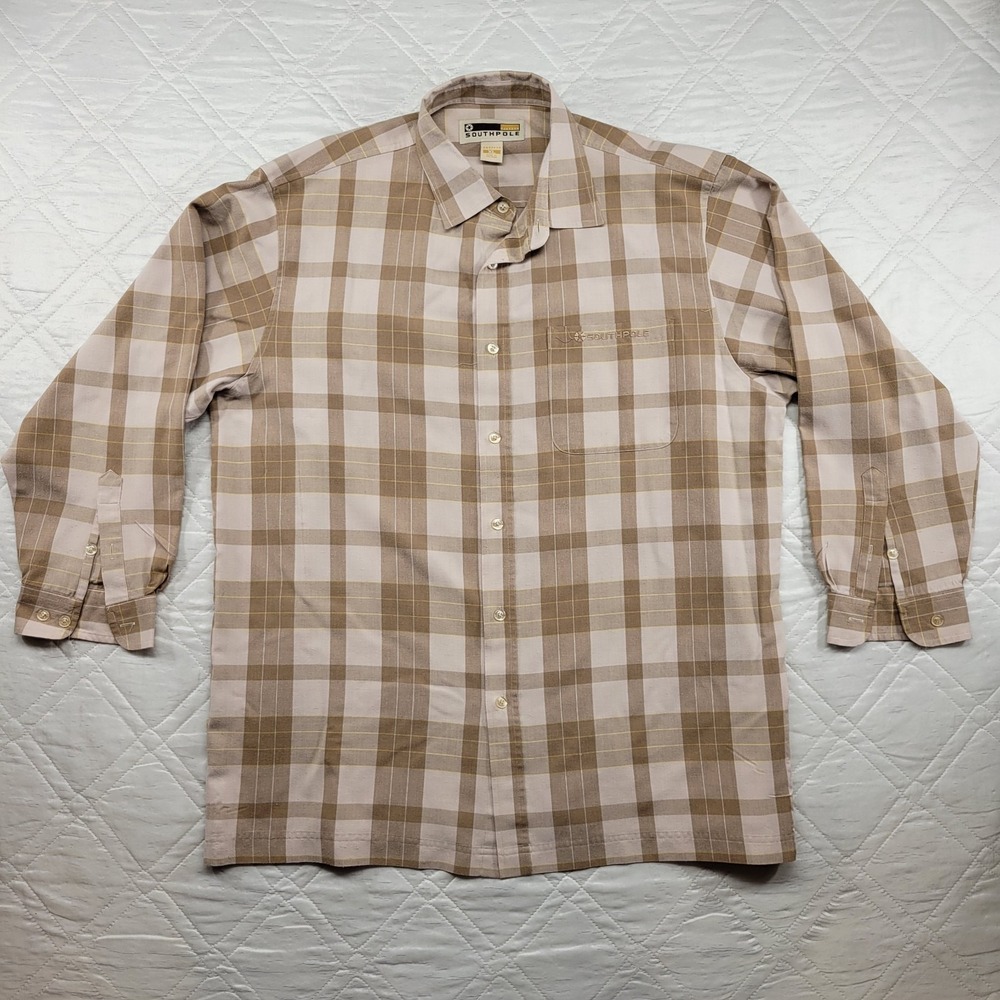 SouthPole brown plaid long sleeve dress shirt size XL